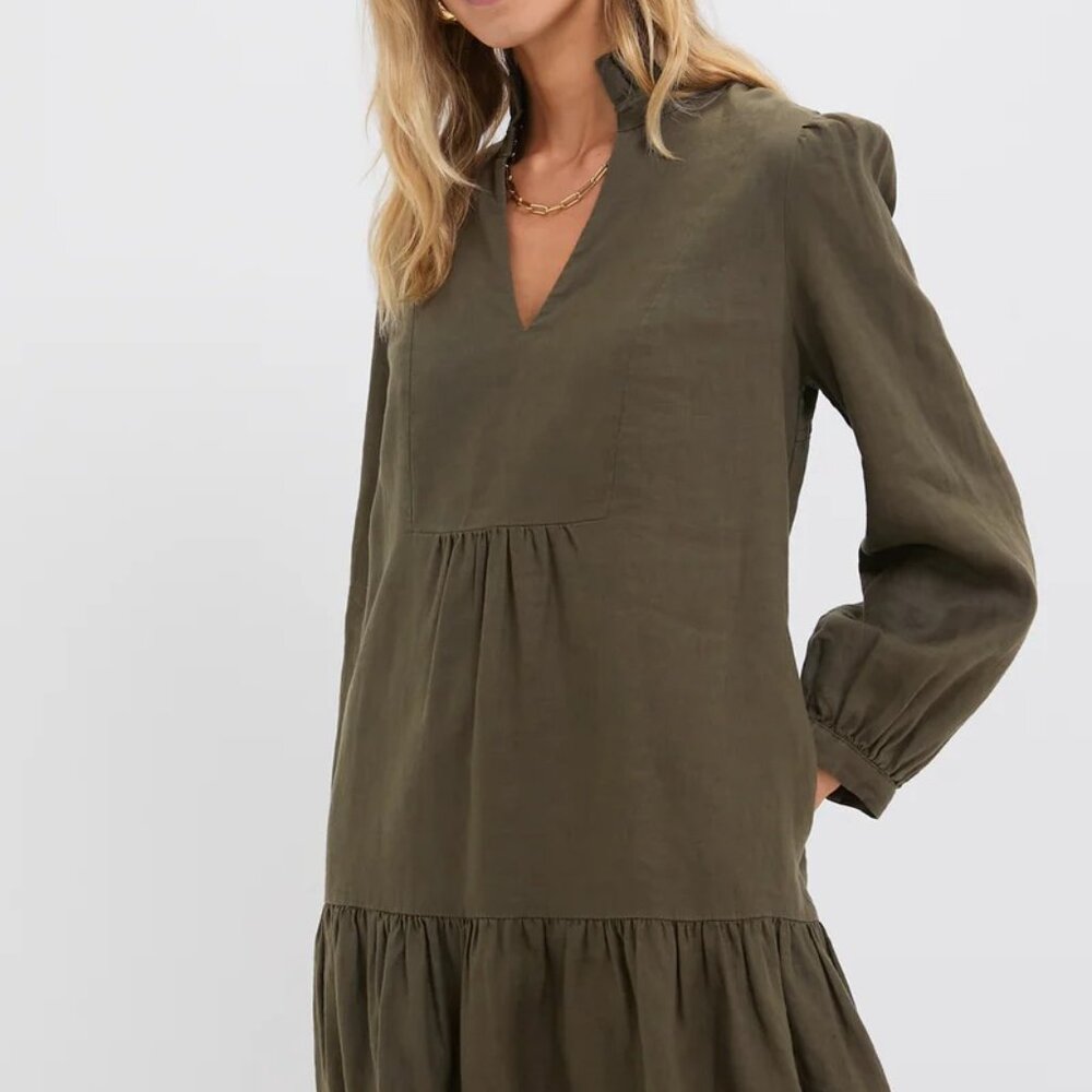 Tuckernuck Olive Green Linen Palmerston Dress
